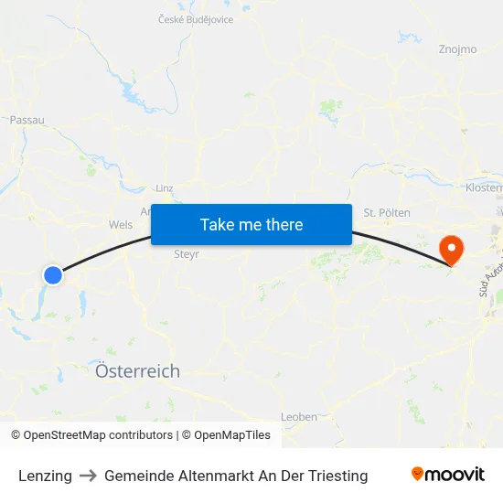 Lenzing to Gemeinde Altenmarkt An Der Triesting map