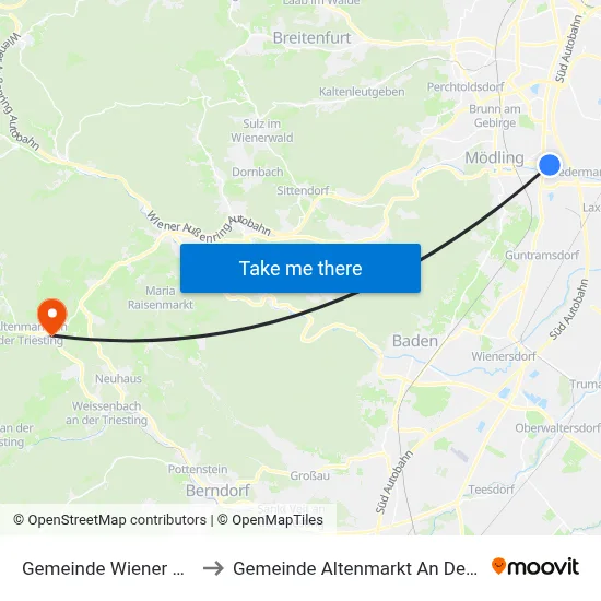 Gemeinde Wiener Neudorf to Gemeinde Altenmarkt An Der Triesting map