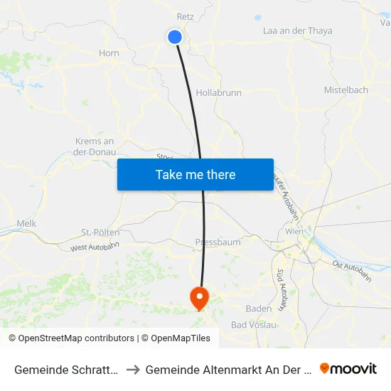 Gemeinde Schrattenthal to Gemeinde Altenmarkt An Der Triesting map