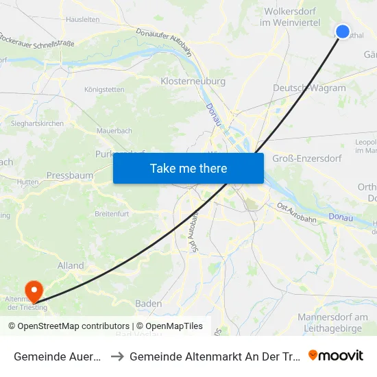 Gemeinde Auersthal to Gemeinde Altenmarkt An Der Triesting map