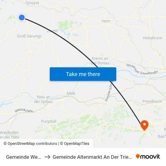 Gemeinde Weitra to Gemeinde Altenmarkt An Der Triesting map