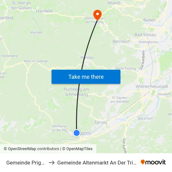 Gemeinde Prigglitz to Gemeinde Altenmarkt An Der Triesting map
