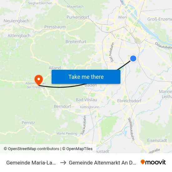 Gemeinde Maria-Lanzendorf to Gemeinde Altenmarkt An Der Triesting map
