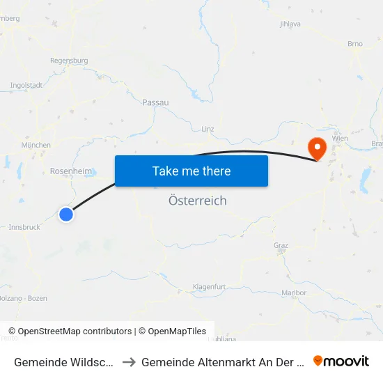 Gemeinde Wildschönau to Gemeinde Altenmarkt An Der Triesting map