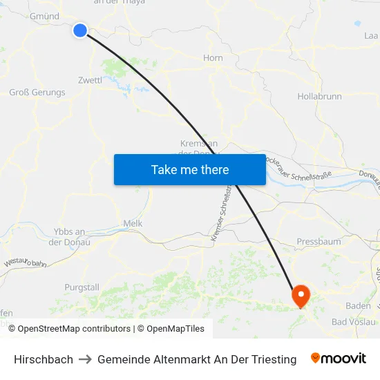 Hirschbach to Gemeinde Altenmarkt An Der Triesting map