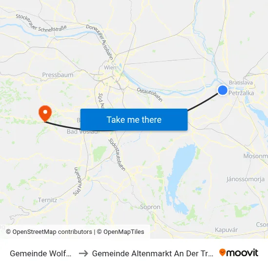 Gemeinde Wolfsthal to Gemeinde Altenmarkt An Der Triesting map