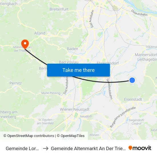 Gemeinde Loretto to Gemeinde Altenmarkt An Der Triesting map