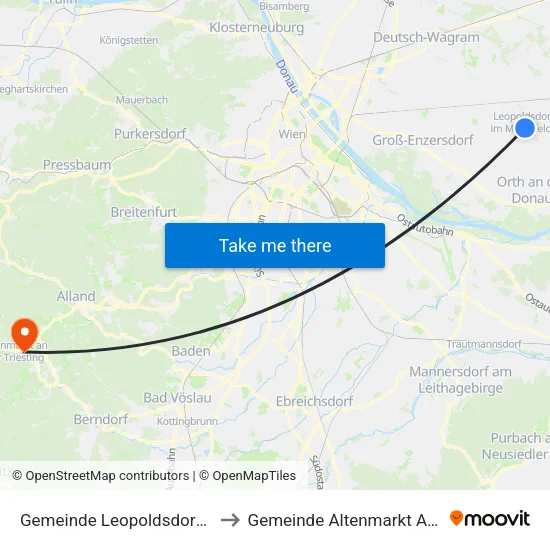 Gemeinde Leopoldsdorf Im Marchfeld to Gemeinde Altenmarkt An Der Triesting map