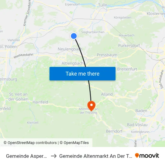 Gemeinde Asperhofen to Gemeinde Altenmarkt An Der Triesting map