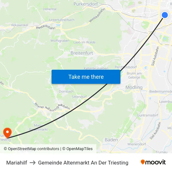 Mariahilf to Gemeinde Altenmarkt An Der Triesting map