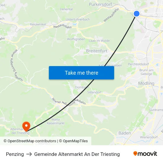 Penzing to Gemeinde Altenmarkt An Der Triesting map