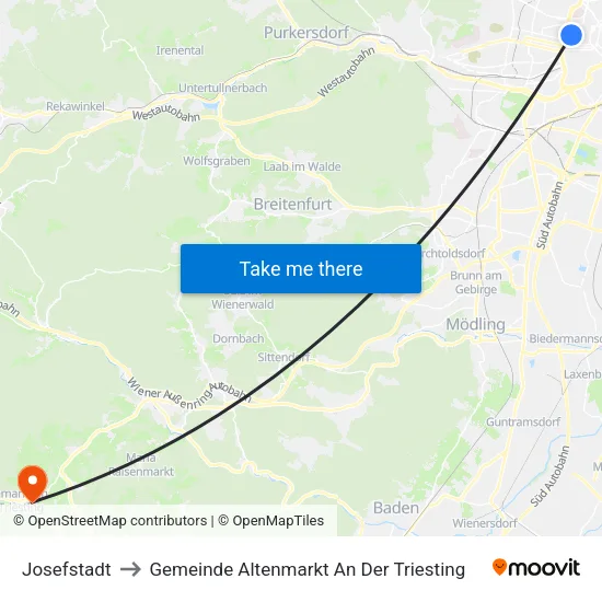 Josefstadt to Gemeinde Altenmarkt An Der Triesting map