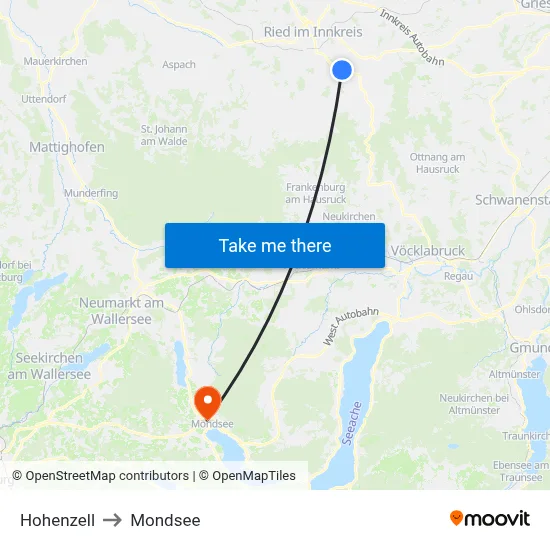 Hohenzell to Mondsee map