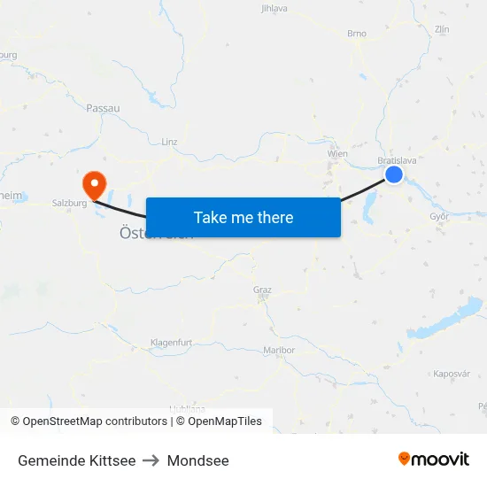 Gemeinde Kittsee to Mondsee map