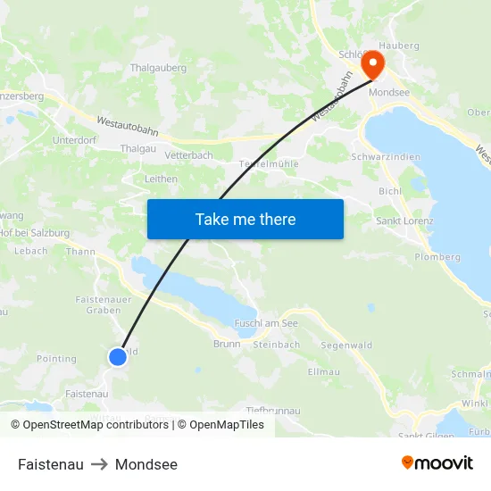 Faistenau to Mondsee map