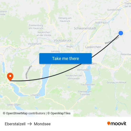 Eberstalzell to Mondsee map