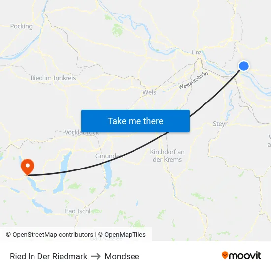 Ried In Der Riedmark to Mondsee map