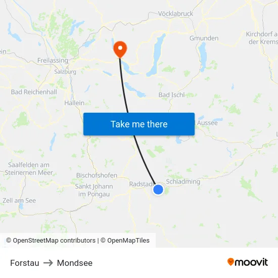 Forstau to Mondsee map