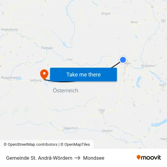 Gemeinde St. Andrä-Wördern to Mondsee map