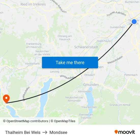 Thalheim Bei Wels to Mondsee map