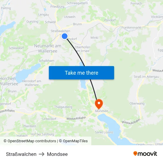 Straßwalchen to Mondsee map