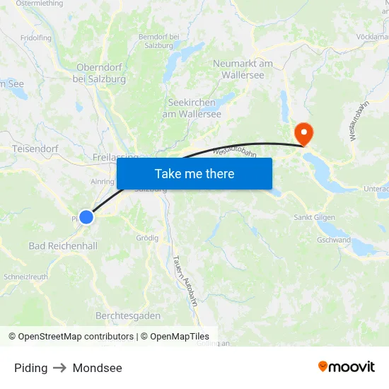 Piding to Mondsee map