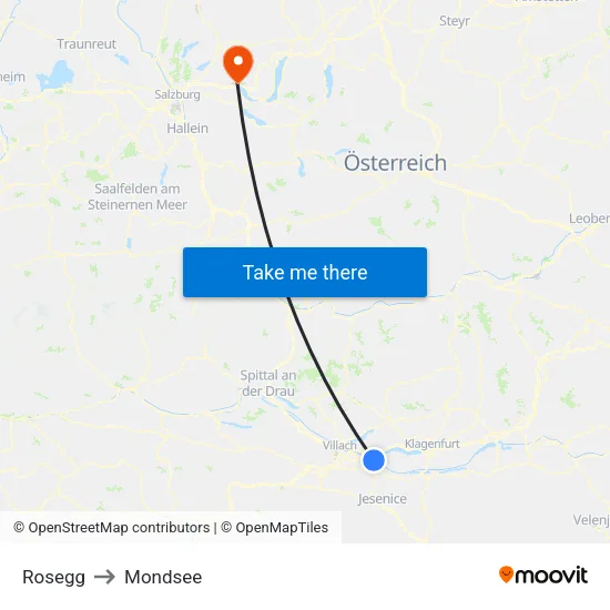Rosegg to Mondsee map