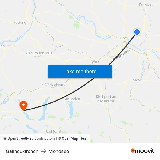Gallneukirchen to Mondsee map