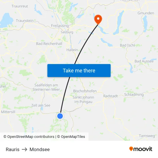 Rauris to Mondsee map
