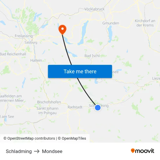 Schladming to Mondsee map