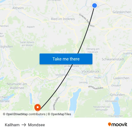 Kallham to Mondsee map