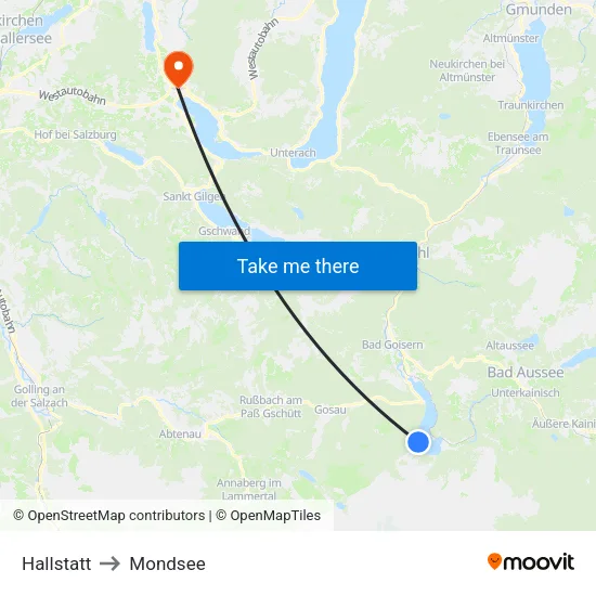 Hallstatt to Mondsee map