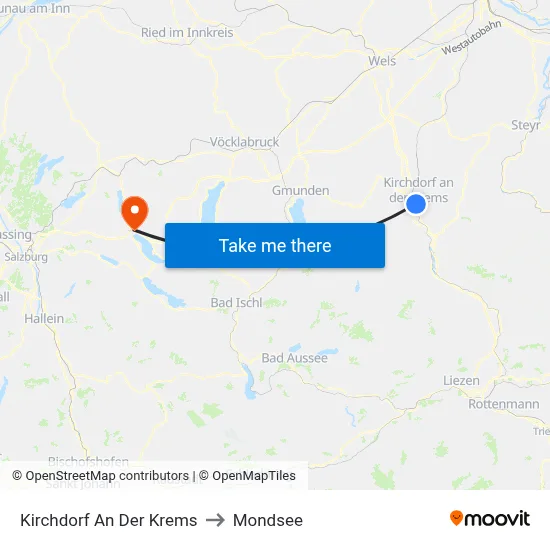 Kirchdorf An Der Krems to Mondsee map