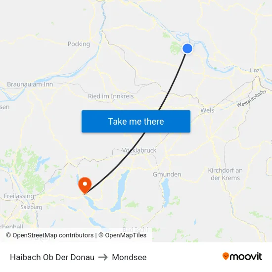 Haibach Ob Der Donau to Mondsee map