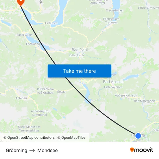 Gröbming to Mondsee map