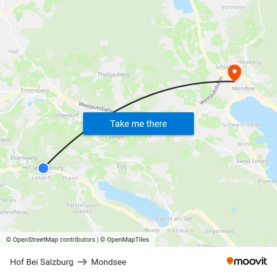 Hof Bei Salzburg to Mondsee map