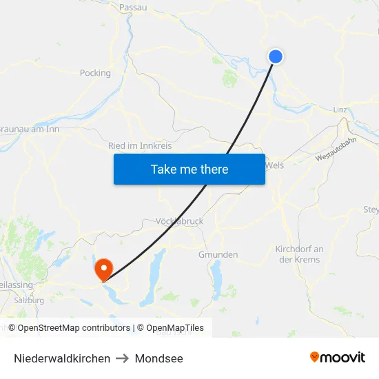 Niederwaldkirchen to Mondsee map