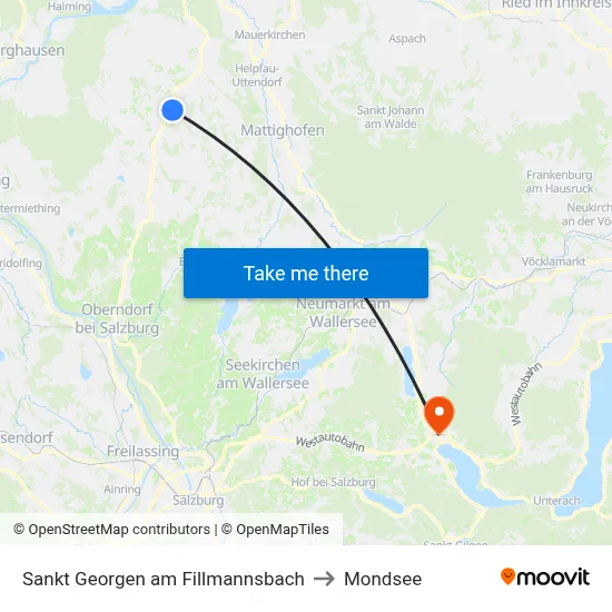 Sankt Georgen am Fillmannsbach to Mondsee map