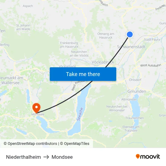 Niederthalheim to Mondsee map