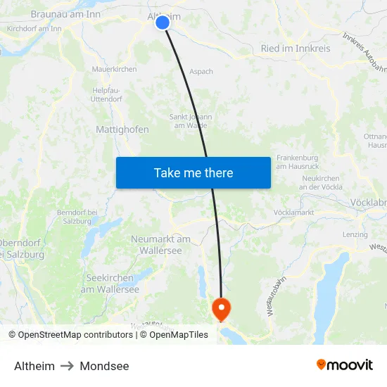 Altheim to Mondsee map