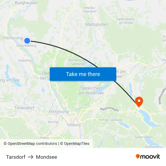 Tarsdorf to Mondsee map