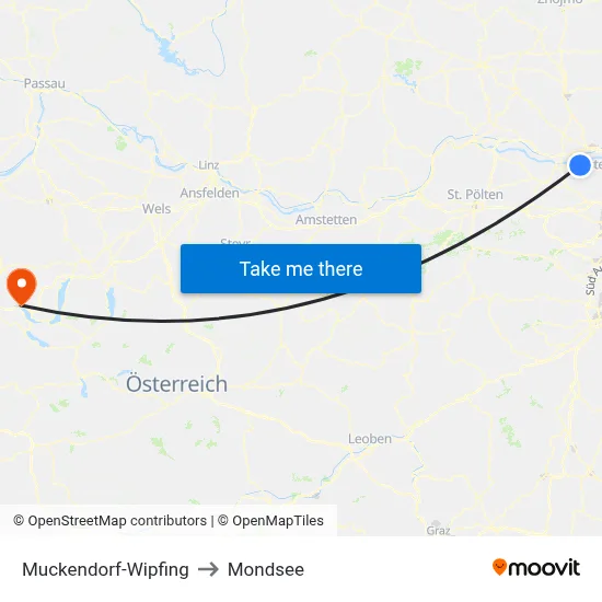 Muckendorf-Wipfing to Mondsee map