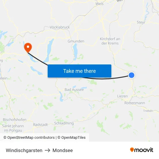 Windischgarsten to Mondsee map