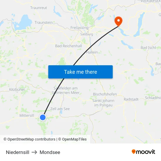 Niedernsill to Mondsee map