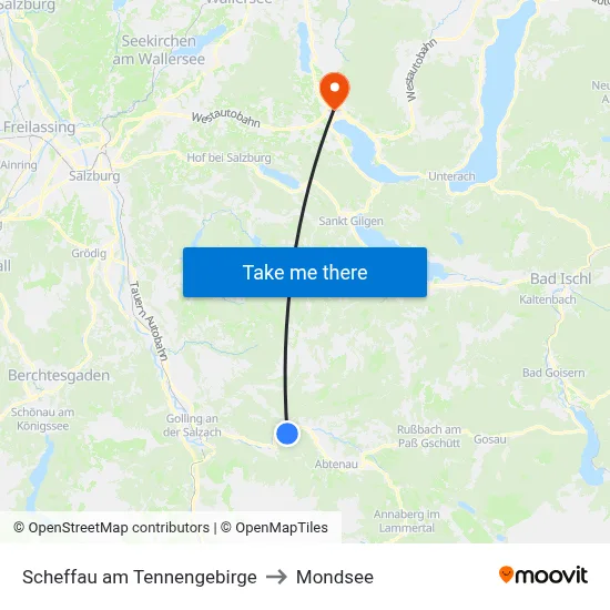 Scheffau am Tennengebirge to Mondsee map