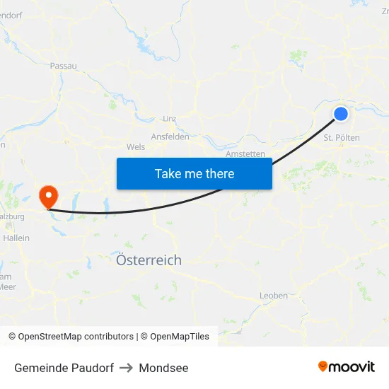 Gemeinde Paudorf to Mondsee map