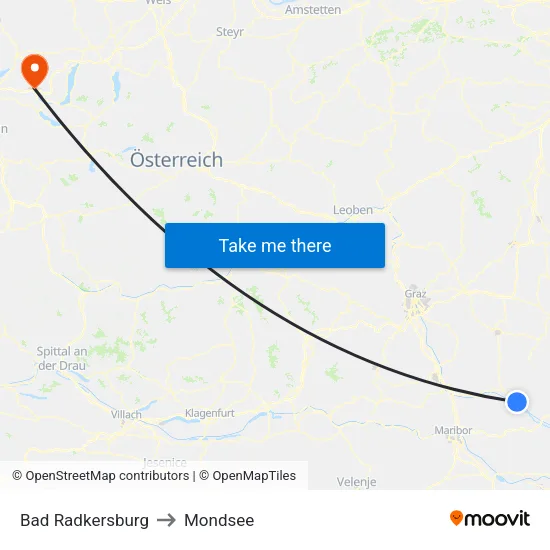 Bad Radkersburg to Mondsee map