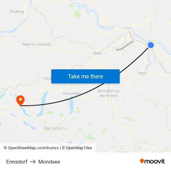 Ennsdorf to Mondsee map