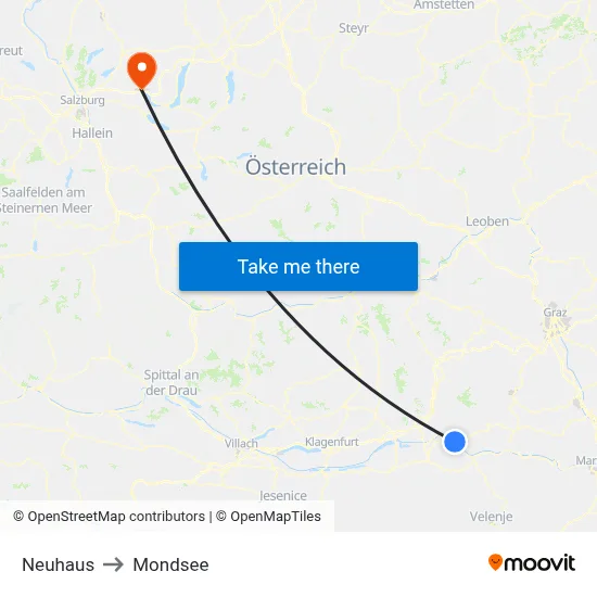 Neuhaus to Mondsee map