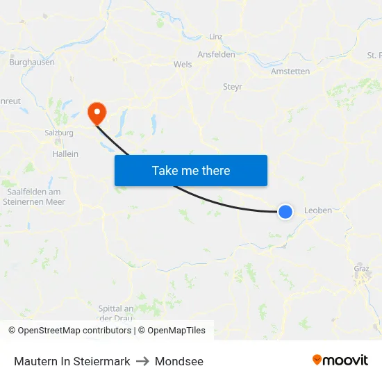 Mautern In Steiermark to Mondsee map